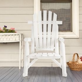 Outdoor Wooden Rocking Chair, Single-Person Adirondack Rocking Patio Chair with Rustic High Back, Slatted Seat and Backrest for Indoor, Backyard, (Option: White-1030x670x180 mm)