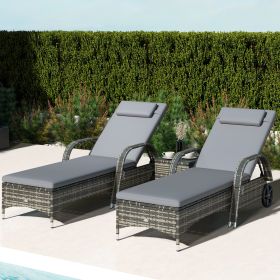 Patio Chaise Lounge Chair Set of 2 with Table (Option: Gray-1190x580x420 mm)