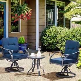 3 Piece Outdoor Patio Bistro Set with 2 360-Degree Swivel Rocking Chairs (Option: Blue-680x605x665 mm)