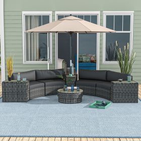 8 Piece Patio Furniture Set with 4 Sofa Chairs & 4 Tables with Storage & Umbrella Hole (Option: Mixed-Gray-840x640x430 mm)