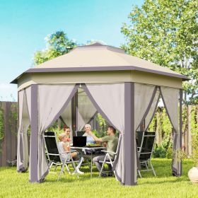 13' x 13' Pop Up Gazebo Hexagonal Canopy Shelter with 6 Zippered Netting for Patio Backyard Garden Wedding Party (Option: Coffee, Beige-270x270x1170 mm)