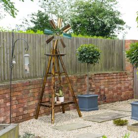 Windmill Weather Vane, Wind Vane with Bottom Shelf, Steel Windmill Head, Stained Wood (Option: Carbonized-1560x390x140 mm)